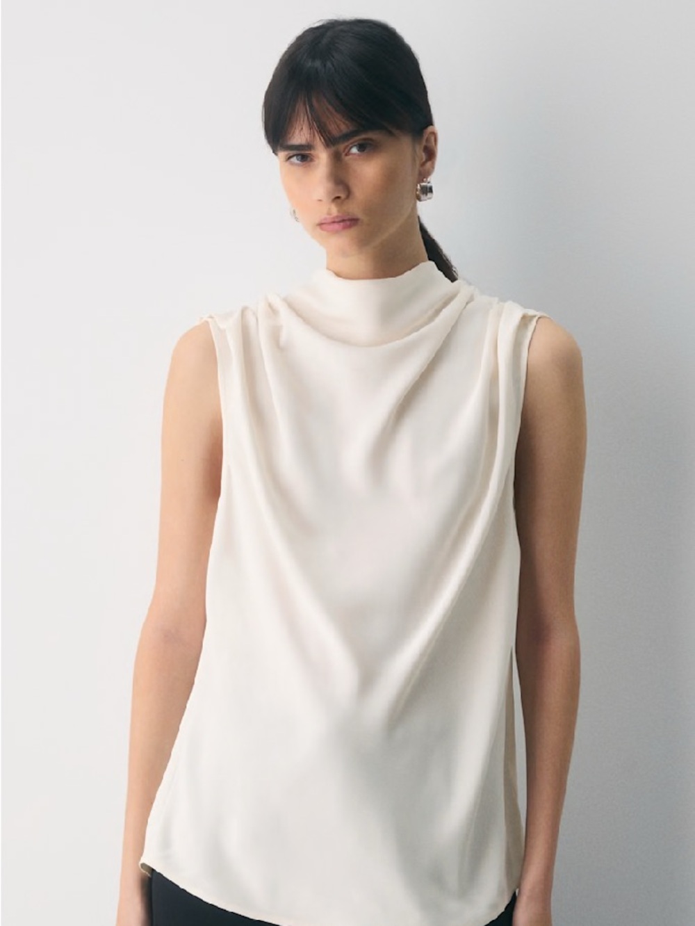 Zara Draped Sleeveless Mock Neck Top - White - Picture 3 of 13